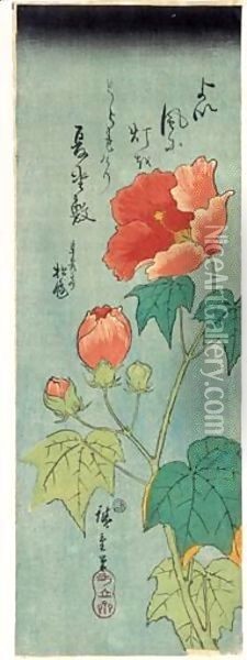 Fuyo. Hibiscus En Fleurs Oil Painting - Utagawa or Ando Hiroshige