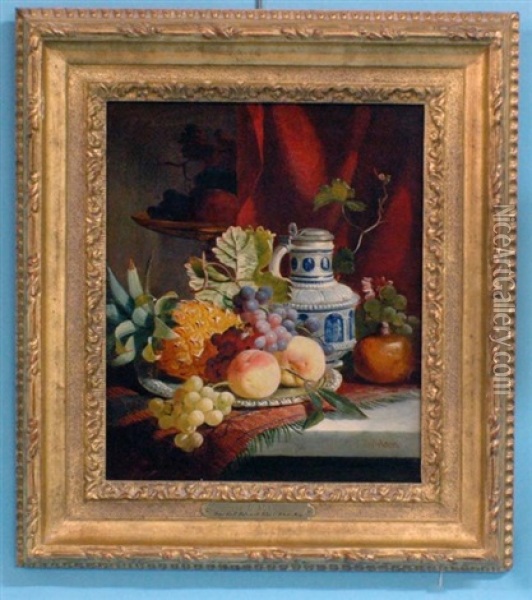 Still Life With Fruit And Stoneware Tankard Oil Painting - Joseph Denovan Adam