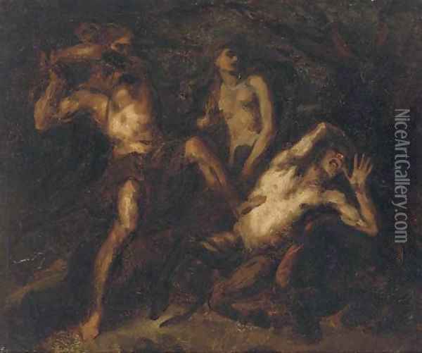 Two satyrs in combat Oil Painting - Luca Giordano