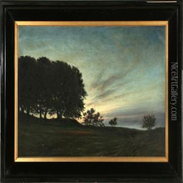 Summer Evening Landscape Oil Painting - Hans Hilsoe