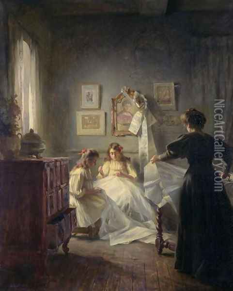Sewing 1906 Oil Painting - Marius Bartholoty