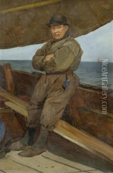 Seemann Auf Dem Fischerkahn Oil Painting - Rudolf Hirth Du Frenes