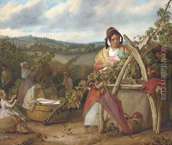 Hop pickers at Burswood, Kent Oil Painting - Solomon Alexander Hart