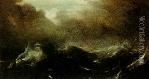 Shipping In A Stormy Sea Oil Painting - Jan Porcellis