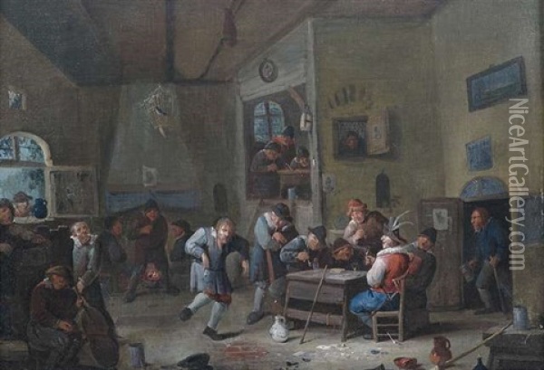 Wirtshausinterieur Mit Zechenden Bauern Oil Painting - Egbert van Heemskerck the Younger