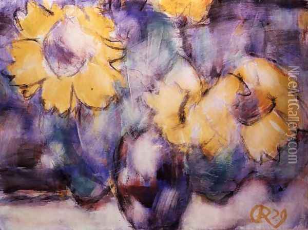 Sunflowers in a Vase Oil Painting - Christian Rohlfs