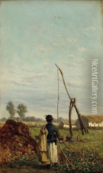 Ungarischer Bauer Vor Landwirtschaftlichem Gehoft Oil Painting - Theodor von Hoermann