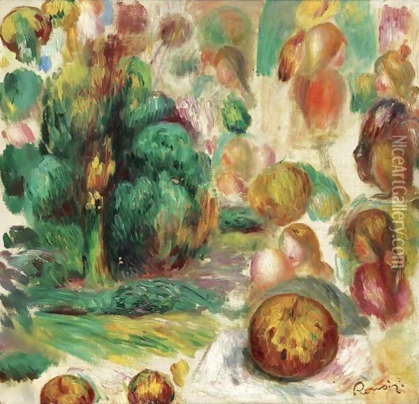 Tetes, Arbres Et Fruits Oil Painting - Pierre Auguste Renoir