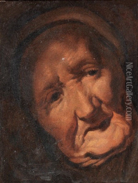 Head Study Of An Elderly Woman Oil Painting - Jacob Jordaens