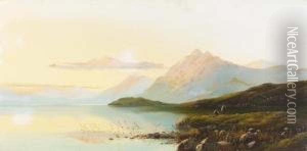Zugeschrieben
Abendstimmung Mit Anglern Am Loch Lomond. Oil Painting - Edgar Longstaffe