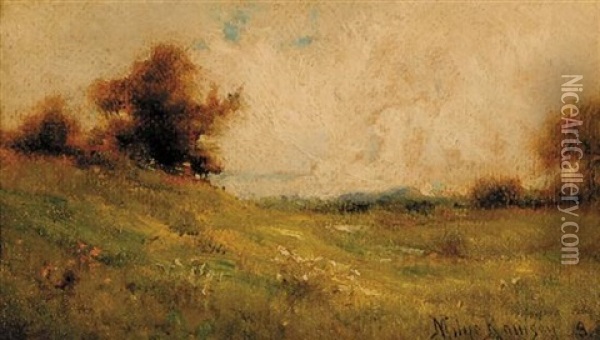 Hillside Landscape (+ Cottages Along Hillside, Verso) Oil Painting - Milne Ramsey