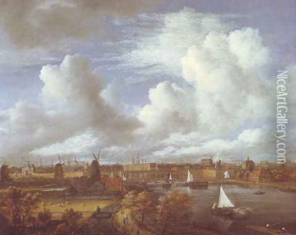 Panoramic view of the amstel looking towards amsterdam Oil Painting - Jacob Van Ruisdael