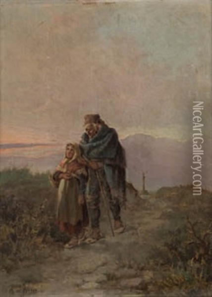 El Ciego Y Su Lazarilla Oil Painting - Antonio de Ferrer Corriol