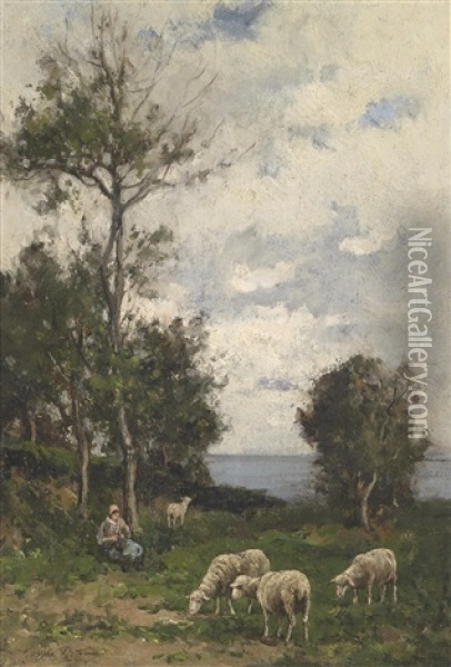 Landschaft Mit Schafen Oil Painting - Camille Emile Dufour