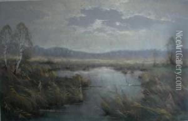River Landscape, Dusk Oil Painting - Garstin Cox