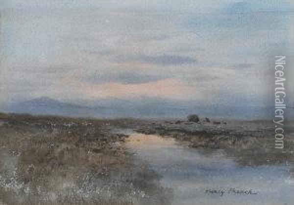 Moorland Scene At Sunset Oil Painting - William Percy French