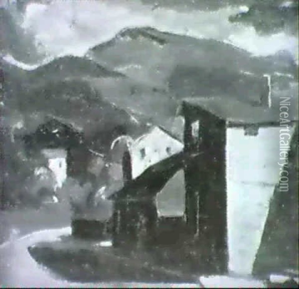Dorfansicht Mit Dunklen Wolken Oil Painting - Curt Clemens