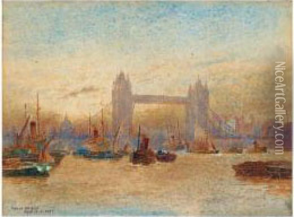 Westminster; Tower Bridge Oil Painting - Frederick E.J. Goff