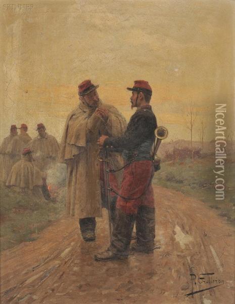 Soldiers In Conversation On A Country Lane Oil Painting - Paul Louis Narcisse Grolleron