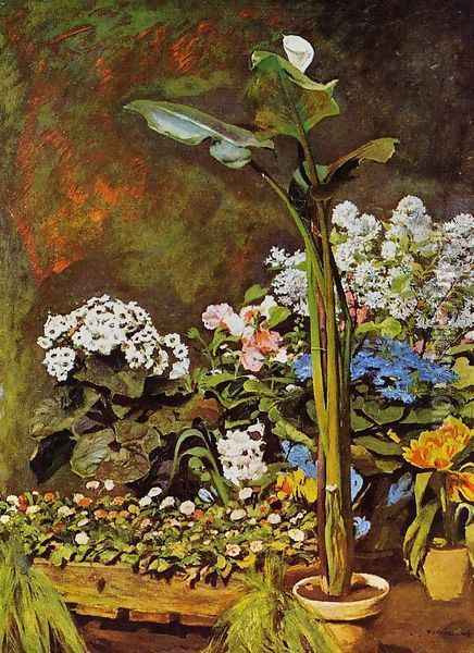 Arum And Conservatory Plants Oil Painting - Pierre Auguste Renoir