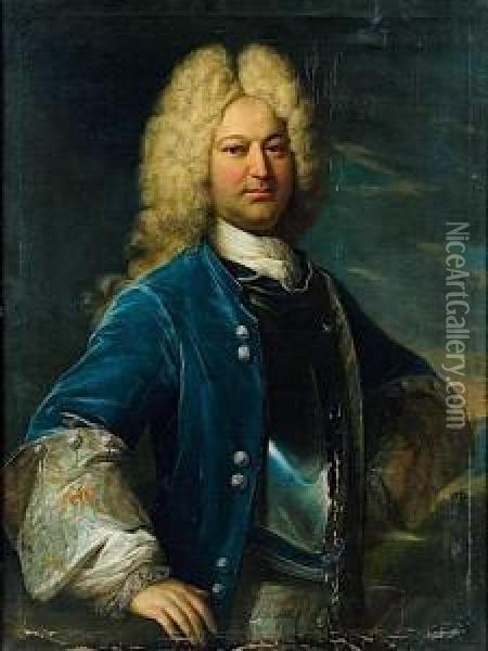 Portrait D'homme Au Manteau Bleu Oil Painting - Jean-Baptiste Santerre
