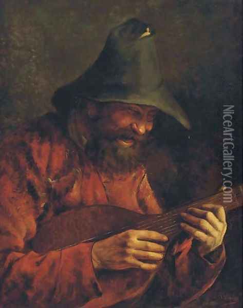 The lute player Oil Painting - Josse Impens