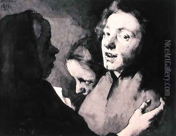 Conversation Piece: Three Heads, 1872 Oil Painting - Theodule Augustine Ribot