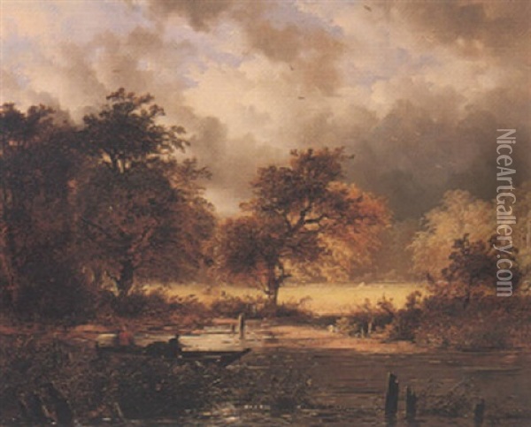 Flusslandschaft Mit Fischern Oil Painting - George Gillis van Haanen
