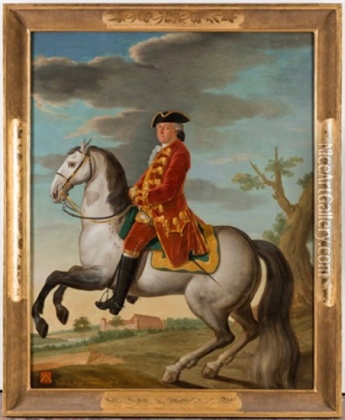 Portrait Equestre De Henri De Riollet, Comte De Morteuil Oil Painting - C. Muhrier de Barnevialle