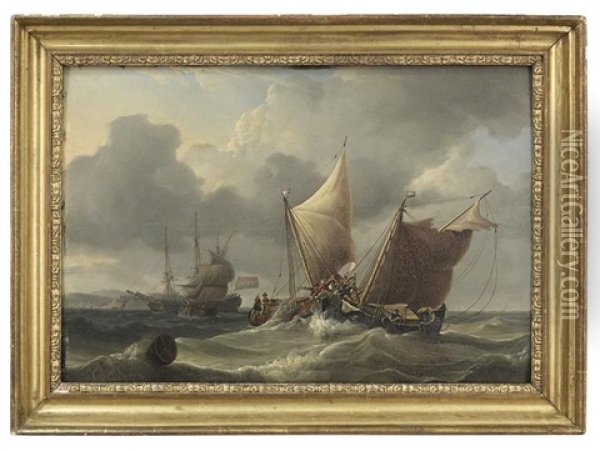 Dutch Shipping Boats Colliding In A Heavy Sea Oil Painting - Willem van de Velde the Younger