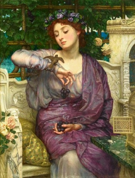Lesbia And Her Sparrow Oil Painting - Edward John Poynter