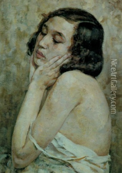Anna In Pensiero Oil Painting - Pompilio Seveso