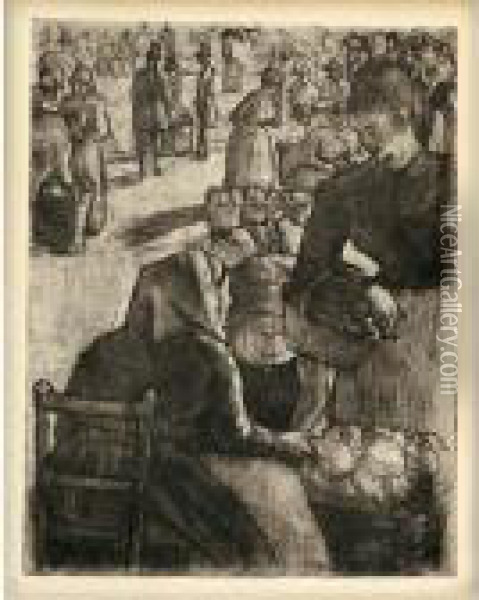 Marche Aux Legumes A Pontoise (delteil 97) Oil Painting - Camille Pissarro