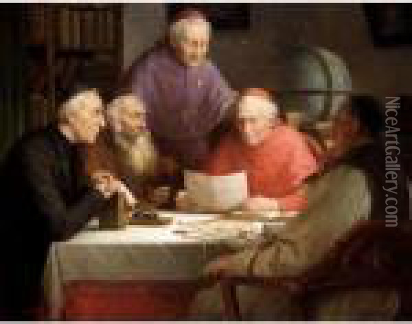 A Theological Discussion Oil Painting - Josef Wagner-Hohenberg