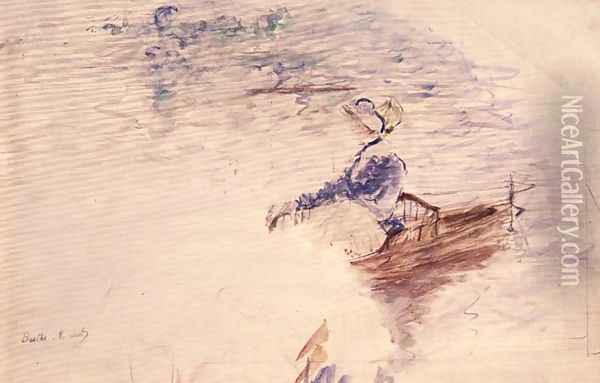 Sketch of a Young Woman in a Boat 1886 Oil Painting - Berthe Morisot