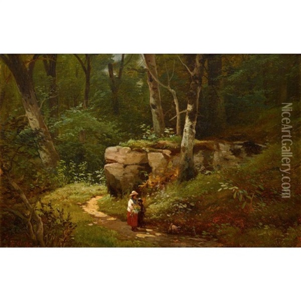 Strolling In The Woods, Along The Wissahickon Oil Painting - Edward Moran
