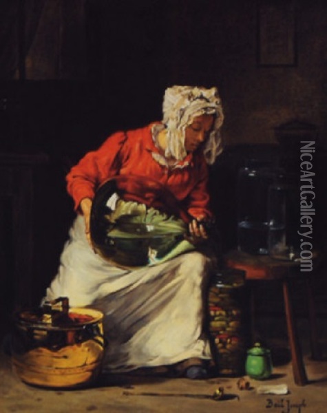 Making Pickles Oil Painting - Joseph Bail