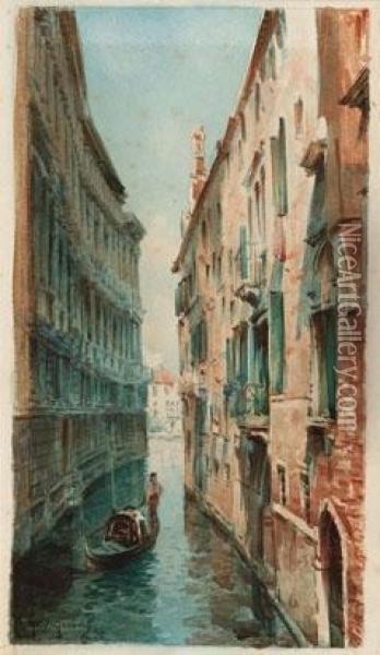 Nel Canale - 1890 Oil Painting - Natale Gavagnin