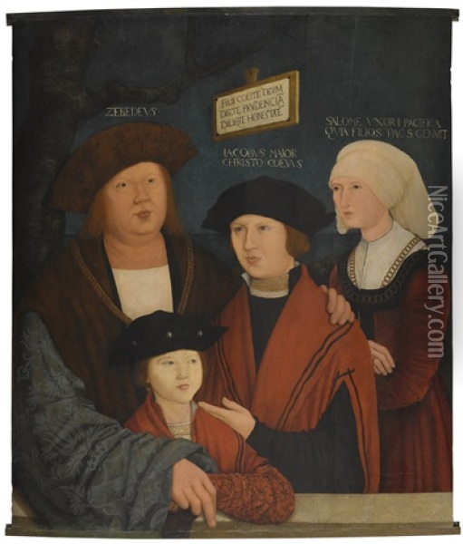 A Portrait Of Johannes Cuspinian, With His Second Wife Agnes, And His Sons From His First Marriage Sebastian Felix And Nicolaus Christostomus Oil Painting - Bernhard Strigel