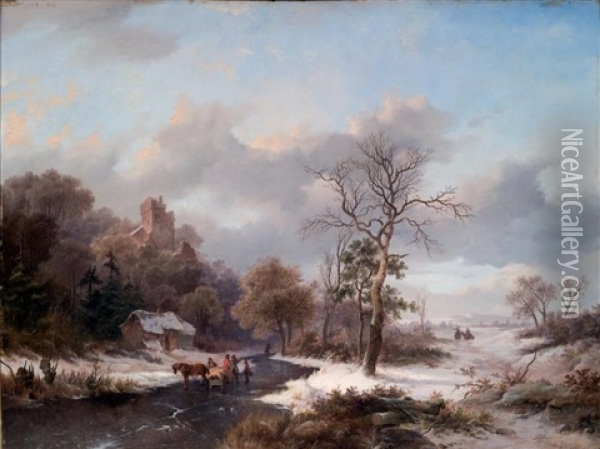 Paysage D'hiver A La Riviere Gelee Oil Painting - Frederik Marinus Kruseman