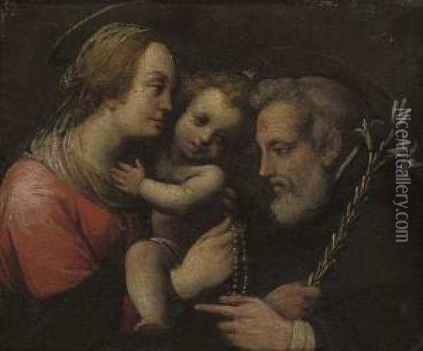 The Madonna And Child With Saint Dominic Oil Painting - Claudio Ridolfi
