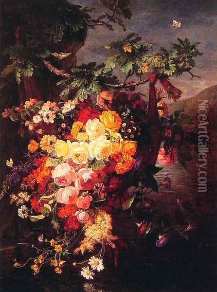 Wild Flowers and Butterflies Oil Painting - Jean Pierre Lays