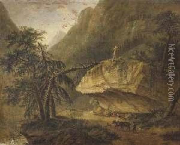 Paesaggio Alpino Con Viandanti Oil Painting - Ludwig Hess