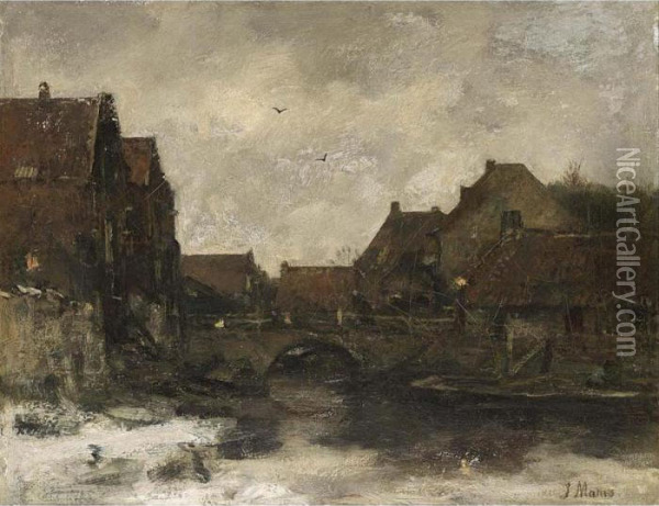 Delft In The Snow Oil Painting - Jacob Henricus Maris