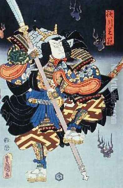 Kamezo As The Warrior Monk in a scene from Sembouzakura at the Ichimura Theatre Oil Painting - Utagawa Kunisada
