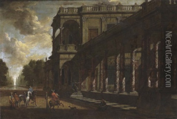 Schlossarchitektur Mit Reiter Oil Painting - Giovanni Paolo Panini