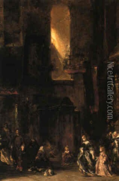 Le Confessional Oil Painting - Louis-Gabriel-Eugene Isabey