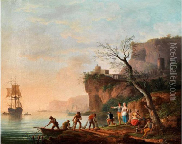 Felsige Uferlandschaft Oil Painting - Claude-joseph Vernet
