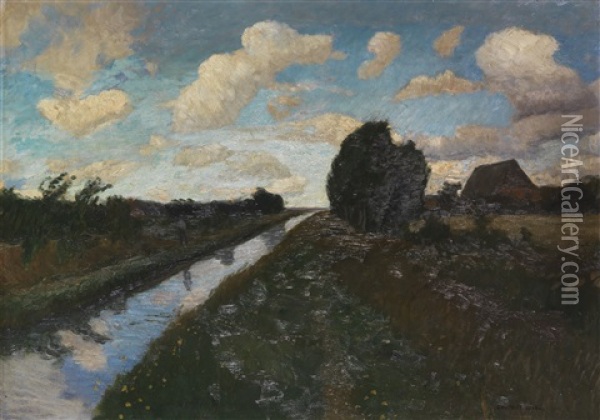 Moorkanal Mit Hohem Himmel Oil Painting - Otto Modersohn