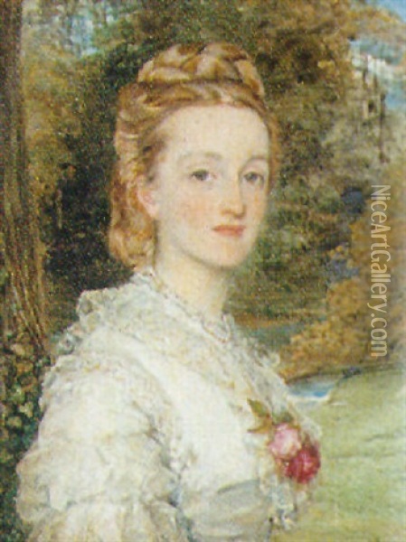 Lady Maria Dunglass In A White Dress With Lace Collar And Trimmings Oil Painting - Annie Dixon